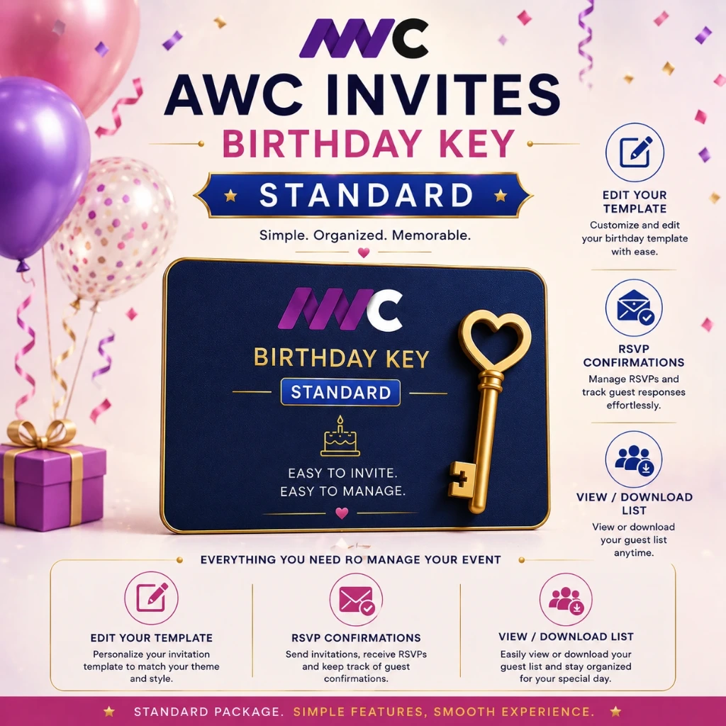 AWC Invites Birthday Key - Standard